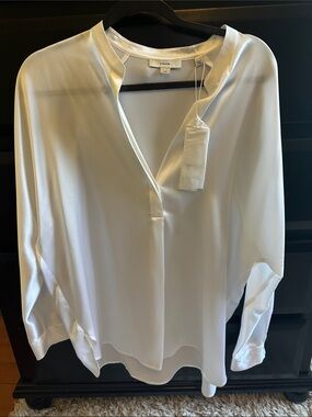 Vince White Silk Colarless Dress Shirt NWT